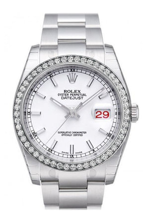 Custom Diamond Bezel Rolex Datejust 36 White Index Dial Stainless Steel Jubilee Bracelet Mens Watch