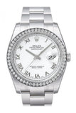 Custom Diamond Bezel Rolex Datejust 36 White Roman Dial Stainless Steel Jubilee Mens Watch 116200