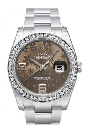 Custom Diamond Bezel Rolex Datejust 36 Bronze Floral Dial Stainless Steel Jubilee Ladies Watch