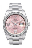 Custom Diamond Bezel Rolex Datejust 36 Pink Floral Dial Stainless Steel Jubilee Ladies Watch 116200