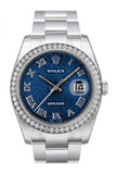 Custom Diamond Bezel Rolex Datejust 36 Blue Jubilee Dial Stainless Steel Mens Watch 116200