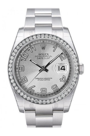 Custom Diamond Bezel Rolex Datejust 36 Steel Silver Dial Stainless Oyster Mens Watch 116200