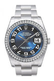 Custom Diamond Bezel Rolex Datejust 36 Blue Black Ring Dial Stainless Steel Oyster Mens Watch 116200