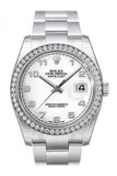 Custom Diamond Bezel Rolex Datejust 36 White Arab Dial Stainless Steel Jubilee Mens Watch 116200
