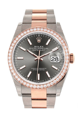 Custom Diamond Bezel Rolex Datejust 36 Dark Rhodium Dial Rose Gold Two Tone Watch 126201