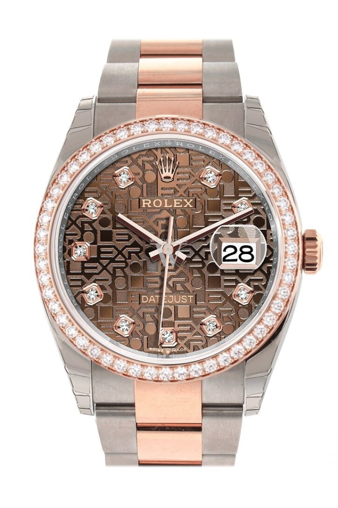 Custom Diamond Bezel Rolex Datejust 36 Chocolate Jubilee Design Set With Diamonds Dial Rose Gold Two