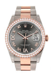 Custom Diamond Bezel Rolex Datejust 36 Dark Rhodium Set with Diamonds Dial Rose Gold Two Tone Watch 126201