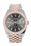 Custom Diamond Bezel Rolex Datejust 36 Dark Rhodium Dial Rose Gold Two Tone Jubilee Watch 126201