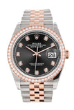 Custom Diamond Bezel Rolex Datejust 36 Black Set With Diamonds Dial Rose Gold Two Tone Jubilee Watch