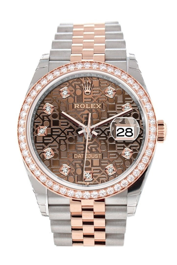 Custom Diamond Bezel Rolex Datejust 36 Chocolate Jubilee Design Set With Diamonds Dial Rose Gold Two