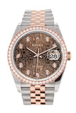 Custom Diamond Bezel Rolex Datejust 36 Chocolate Jubilee Design Set with Diamonds Dial Rose Gold Two Tone Jubilee Watch 126201