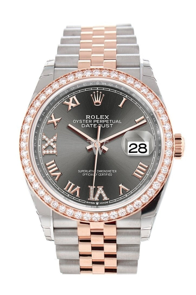 Custom Diamond Bezel Rolex Datejust 36 Dark Rhodium Set With Diamonds Dial Rose Gold Two Tone