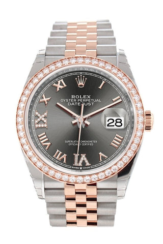 Custom Diamond Bezel Rolex Datejust 36 Dark Rhodium Set With Diamonds Dial Rose Gold Two Tone