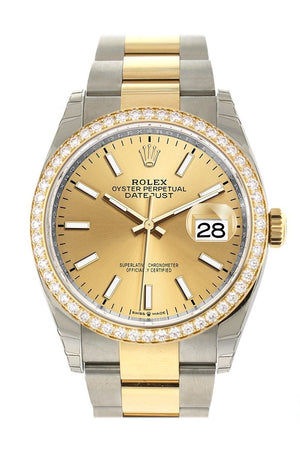 Custom Diamond Bezel Rolex Datejust 36 Champagne-Colour Dial Oyster Yellow Gold Two Tone Watch