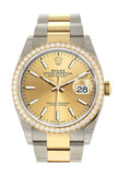 Custom Diamond Bezel Rolex Datejust 36 Champagne-Colour Dial Oyster Yellow Gold Two Tone Watch 126203