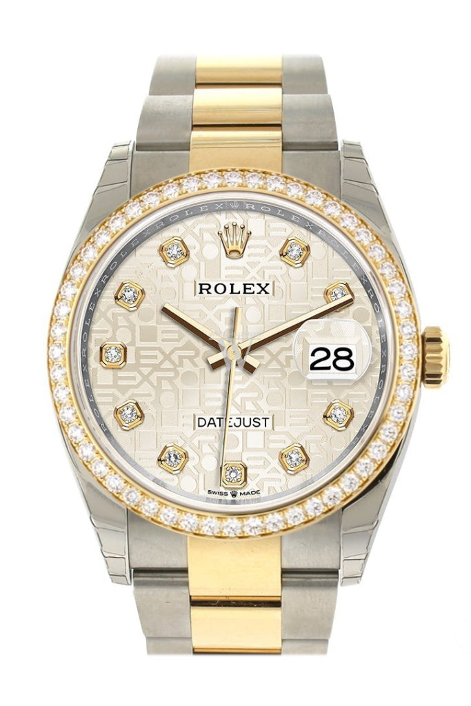 Custom Diamond Bezel Rolex Datejust 36 Silver Jubilee Design Set With Diamonds Dial Oyster Yellow