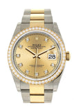 Custom Diamond Bezel Rolex Datejust 36 Champagne-Colour Set With Diamonds Dial Oyster Yellow Gold