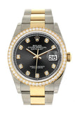 Custom Diamond Bezel Rolex Datejust 36 Black Set With Diamonds Dial Oyster Yellow Gold Two Tone