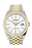 Custom Diamond Bezel Rolex Datejust 36 White Dial Jubilee Yellow Gold Two Tone Watch 126203