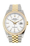 Custom Diamond Bezel Rolex Datejust 36 White Dial Jubilee Yellow Gold Two Tone Watch 126203