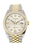 Custom Diamond Bezel Rolex Datejust 36 Silver Jubilee Design Set With Diamonds Dial Yellow Gold Two