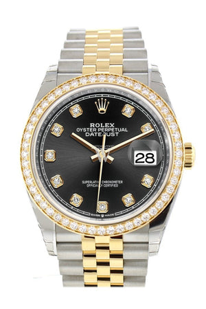 Custom Diamond Bezel Rolex Datejust 36 Black Set With Diamonds Dial Jubilee Yellow Gold Two Tone