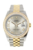 Custom Diamond Bezel Rolex Datejust 36 Silver Set With Diamonds Dial Jubilee Yellow Gold Two Tone