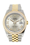 Custom Diamond Bezel Rolex Datejust 36 Silver Set With Diamonds Dial Jubilee Yellow Gold Two Tone