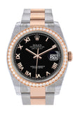 Custom Diamond Bezel Rolex Datejust 36 Black Roman Dial Rose Gold Two Tone Watch 116201 116231