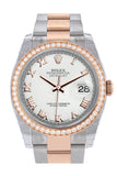 Custom Diamond Bezel Rolex Datejust 36 Steel Roman Dial Oyster Rose Gold Two Tone Watch 116201 116231