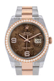 Custom Diamond Bezel Rolex Datejust 36 Chocolate Floral Motif Dial Oyster Rose Gold Two Tone Watch