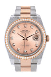 Custom Diamond Bezel Rolex Datejust 36 Pink Dial Oyster Rose Gold Two Tone Watch 116201 116231