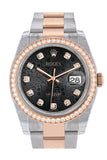 Custom Diamond Bezel Rolex Datejust 36 Black Jubilee design set with diamonds Dial Oyster Rose Gold Two Tone Watch 116201