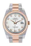 Custom Diamond Bezel Rolex Datejust 36 White Set With Diamonds Dial Oyster Rose Gold Two Tone Watch