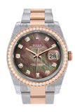 Custom Diamond Bezel Rolex Datejust 36 Black Mother-Of-Pearl Set With Diamonds Dial Rose Gold Two