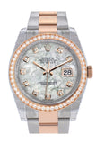 Custom Diamond Bezel Rolex Datejust 36 White mother-of-pearl set with diamonds Rose Gold Two Tone Watch 116201 116231