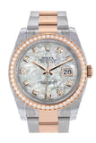 Custom Diamond Bezel Rolex Datejust 36 White Mother-Of-Pearl Set With Diamonds Rose Gold Two Tone