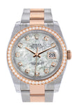 Custom Diamond Bezel Rolex Datejust 36 White Mother-Of-Pearl Set With Diamonds Rose Gold Two Tone