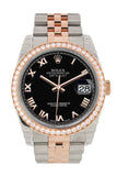 Custom Diamond Bezel Rolex Datejust 36 Black Roman Dial Jubilee Rose Gold Two Tone Watch 116201