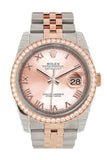 Custom Diamond Bezel Rolex Datejust 36 Pink Roman Dial Jubilee Rose Gold Two Tone Watch 116201