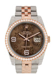 Custom Diamond Bezel Rolex Datejust 36 Chocolate floral motif Dial Jubilee Rose Gold Two Tone Watch 116201 116231