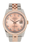 Custom Diamond Bezel Rolex Datejust 36 Pink Diamond Dial Jubilee Rose Gold Two Tone Watch 116201 116231