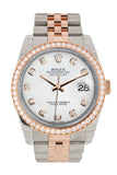 Custom Diamond Bezel Rolex Datejust 36 White Set with Diamonds Dial Jubilee Rose Gold Two Tone Watch 116201