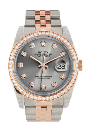 Custom Diamond Bezel Rolex Datejust 36 Steel Jubilee Design Set With Diamonds Dial Rose Gold Two