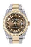 Custom Diamond Bezel Rolex Datejust 36 Bronze Arab Dial Oyster Yellow Gold Two Tone Watch 116203 116233