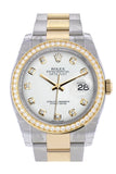Custom Diamond Bezel Rolex Datejust 36 White set with diamonds Dial Oyster Yellow Gold Two Tone Watch 116203