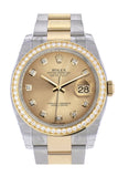 Custom Diamond Bezel Rolex Datejust 36 Champagne Set With Diamonds Dial Oyster Yellow Gold Two Tone