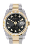 Custom Diamond Bezel Rolex Datejust 36 Black Jubilee set with diamonds Dial Oyster Yellow Gold Two Tone Watch 116203