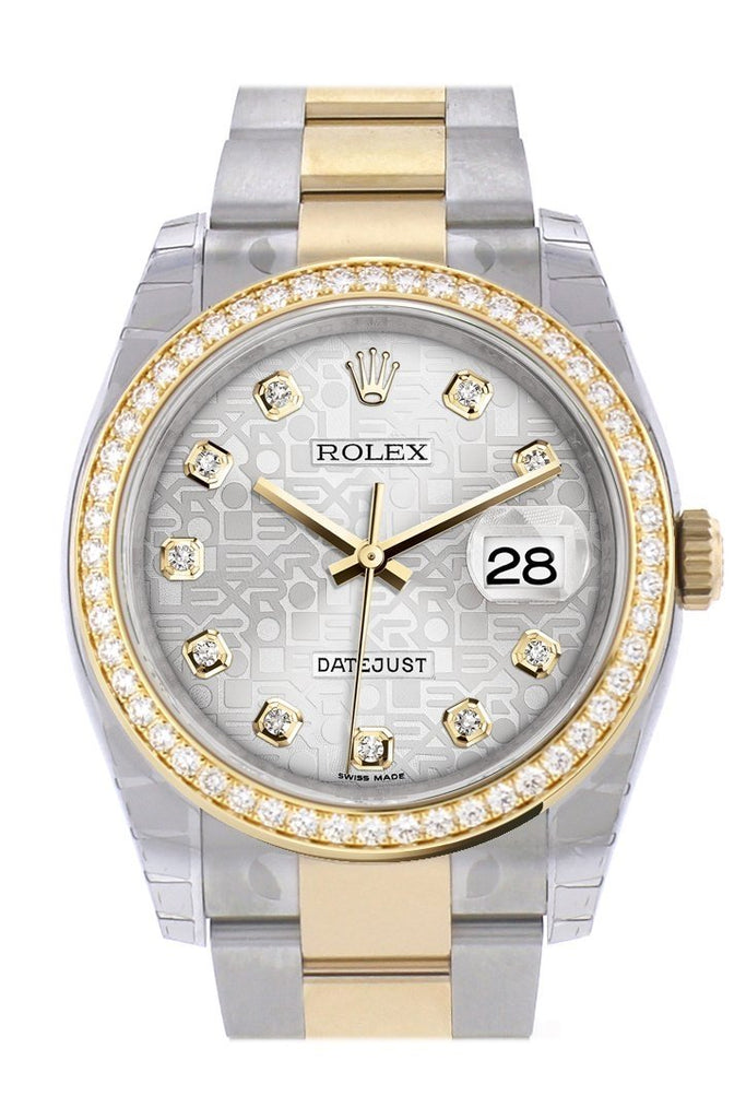 Custom Diamond Bezel Rolex Datejust 36 Silver Set With Diamonds Dial Oyster Yellow Gold Two Tone