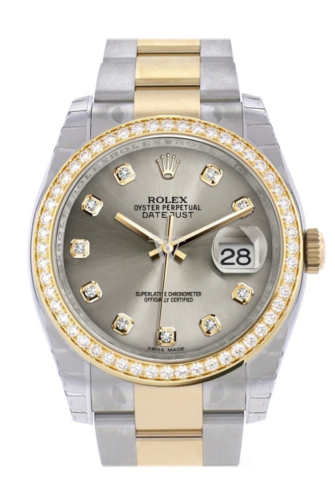 Custom Diamond Bezel Rolex Datejust 36 Steel Set With Diamonds Dial Oyster Yellow Gold Two Tone